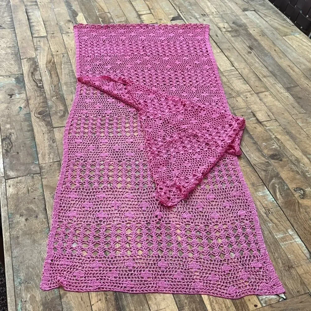 Crochet Table Runner Pink Rectangle Kitchen Dining Decoration 18x78